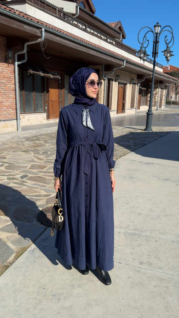Fular Detaylı Elbise Lacivert